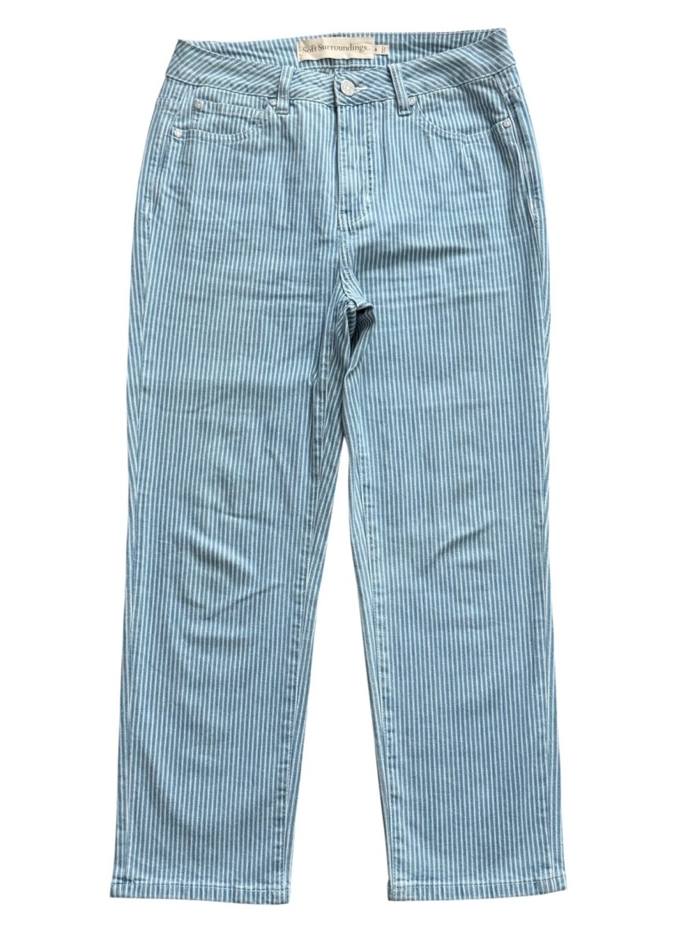 Soft Surroundings Striped Crop Jeans 6P Petite Blue White Stretch Ankle Denim